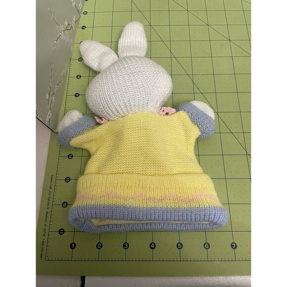 Bunny Rabbit Hand Puppet Easter Crochet Knit Pastel Floral Button Embellishments - Picture 5 of 7